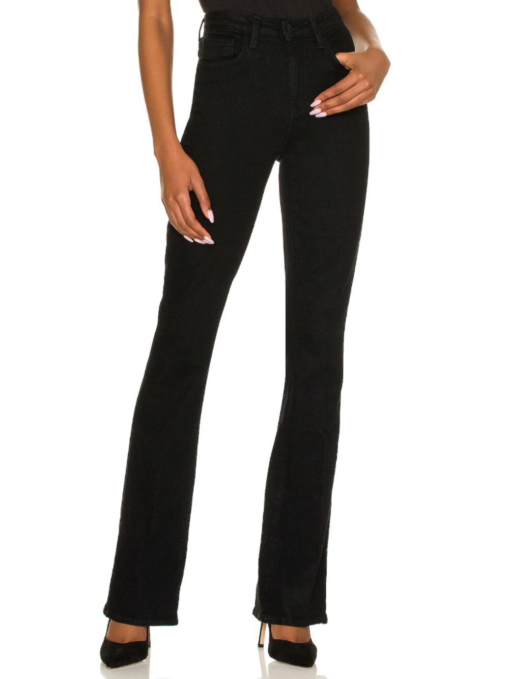 NEW L'Agence Selma High Rise Sleek Baby Boot Jeans in Noir Black Denim Flare 28